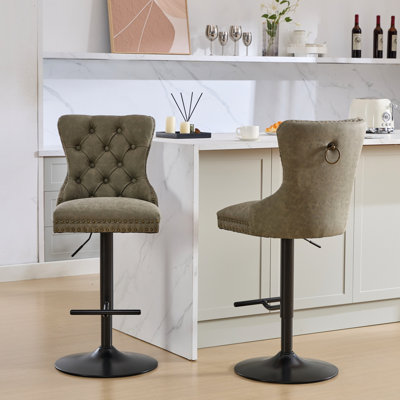 Confortable cuir d'unité centrale, hauteur de siège réglable pour îlot de cuisine olive, de 2 dossiers avec siège, 2 chaises pour la maison