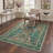 Vintage Peacock Botanical Machine Washable Green Area Rug, Floral Bird Non-Slip Rug for Living Room Bedroom-824556288