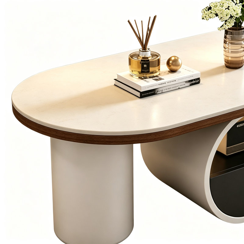 Table basse Italian Minimal Creative, 16.53" H x 47.24" W x 23.62" D, White Top/White Base, Flat