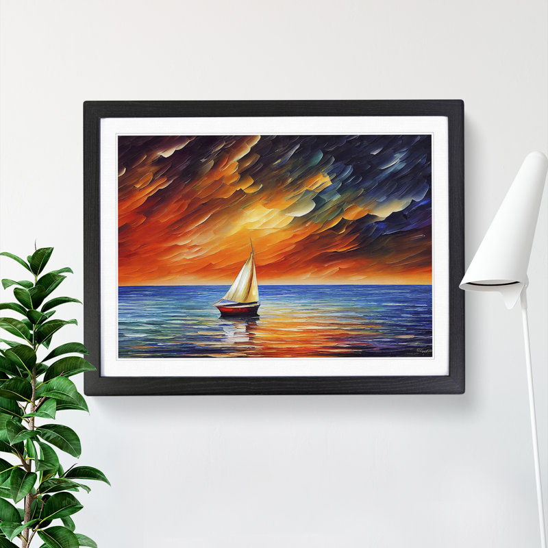 XH1022-7612X Sailing Boat On The Ocean Vol.2 Abstract - Single Picture Frame Painting, Black , 34cm H x 46cm W x 2cm D