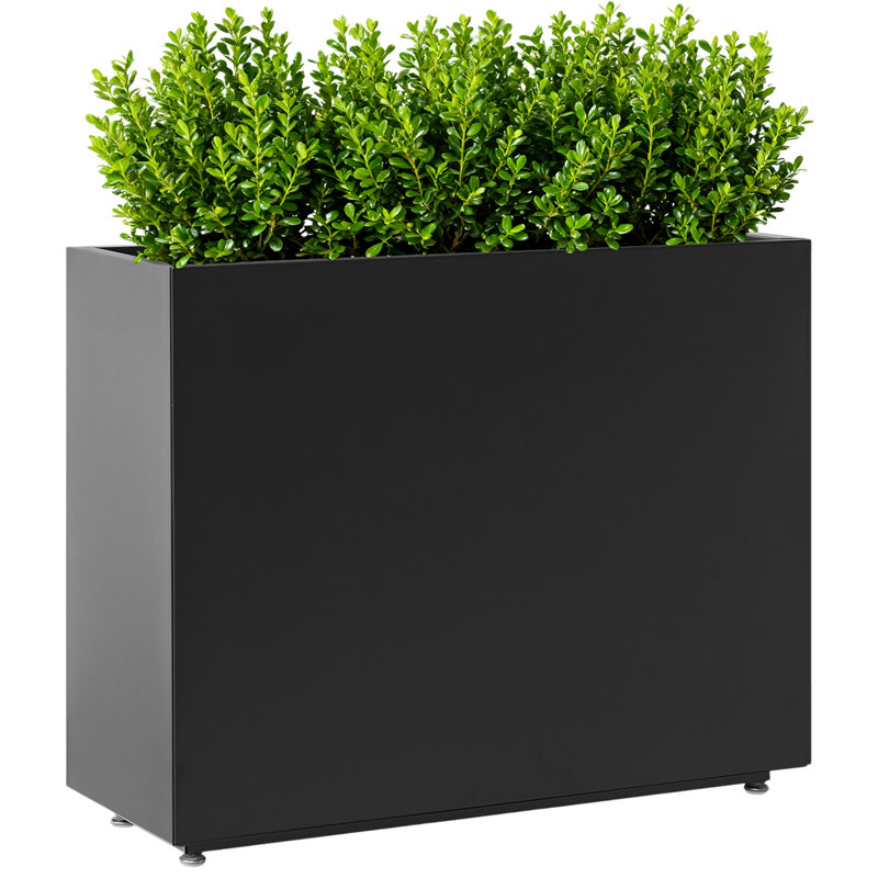 36Wx11Dx30H Inches Black Metal Planter Box with Removable Middle Shelf, Large Outdoor Rectangular Garden Planter for Patio, 5-Min Quick Assembly, Drainage Hole & Adjustable Feet