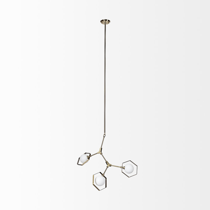Lustre linéaire moderne à 3 lumières Spoutnik, Champagne antique