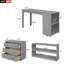 Lit mezzanine basse avec tablettes d'armoire et bureau à roulettes-43787152