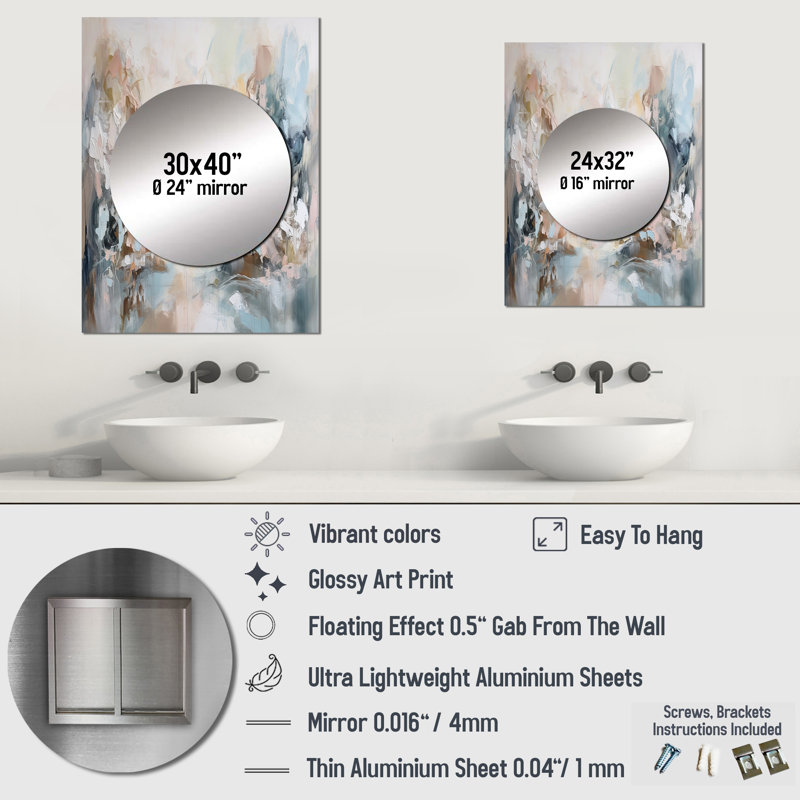 Delicate Brushstrokes Abstract Painting IV - Abstract Painting Large Mirror, Cream Unique Wall Mirror Decor, Printed Metal Art