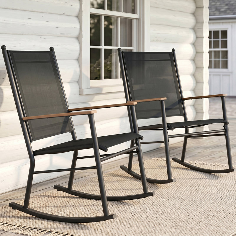 Chaises berçantes de patio pour 2 personnes, Noir, noir, noir, noir