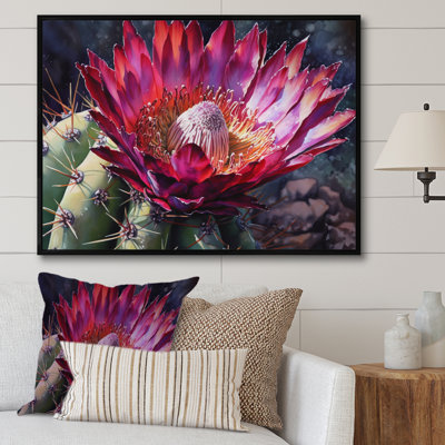 Rynesha, fleur de cactus rose vert sur toile