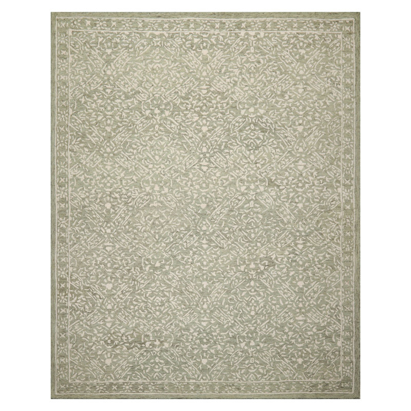 Sage Hand Hooked Wool Rug in Soft All-Over Transitional Styling, Rectangle 5' x 8'