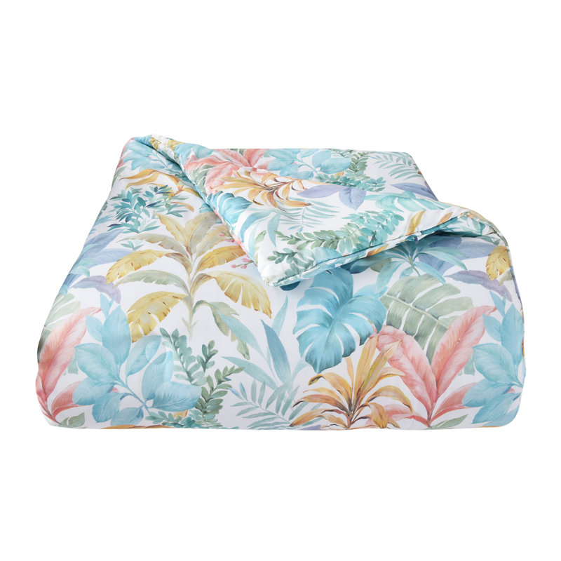 Queen Blue Microfiber Tropical Botanical Bedding Set