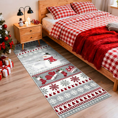 Tapis lavable à la machine Tapis de Noël antidérapant Père Noël et renne Tapis de Noël à poils courts et sans perte de poils pour salon Chambre à coucher Salle de jeux Chambre de bébé