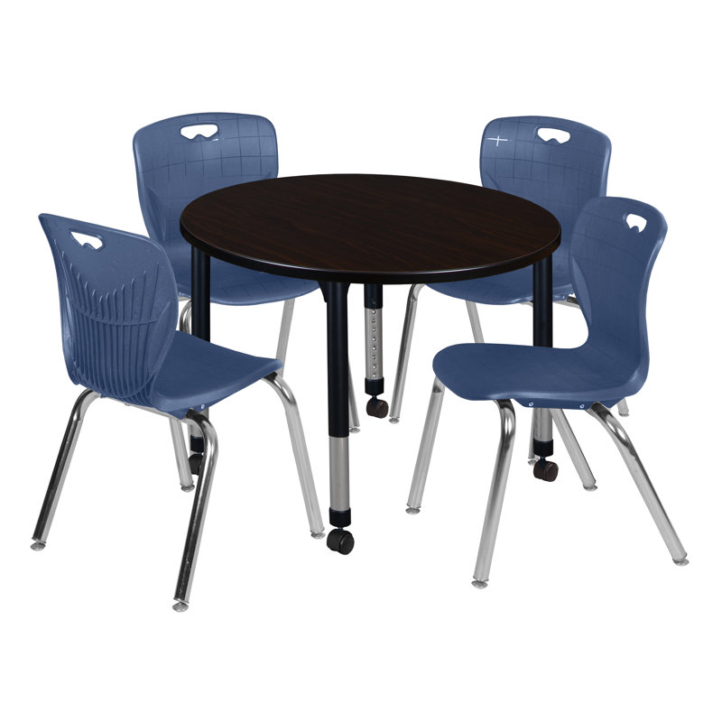 Table ronde Kee, Gris / Chrome, H 34 po x L 42 po x l 42 po, Bleu