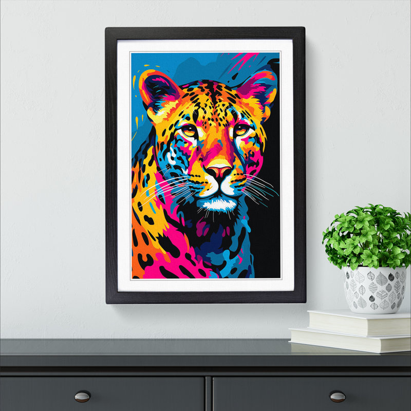 Cheetah Pop - Single Picture Frame Print on Wood, Black Framed, 34cm H x 25cm W