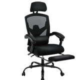 Desk Chair With Footrest, High-Back Mesh Rolling Swivel Reclining Chairs With Wheels, Comfortable Headrest, Lumbar Support, Comfy Arms For Home, Office, Gaming, Student