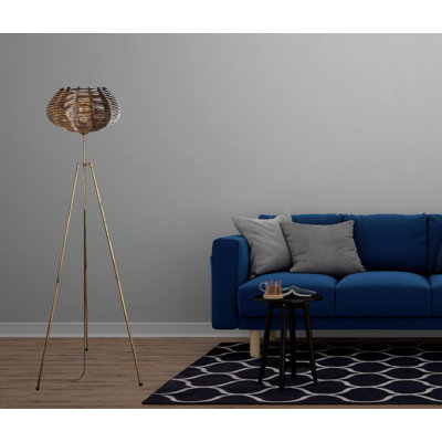 Elegant Floor Lamp with Metal Body, Adjustable Height 63.0 inches | Replica Bamboo Cap (13.8 x 13.8 inches), CE Certified, E27 Socket (Max 60W) | Antiquation Color, Perfect for Living Room & Bedroom Decor