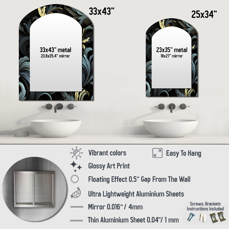 Shanaghy - Black Arch Wall Mirror Decor, 34" x 25"