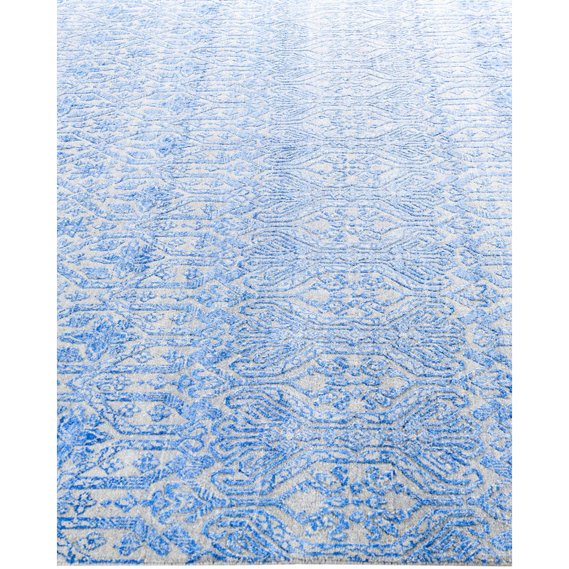 Blue Hand-Knotted Wool and Silk Medallion Rug, 8' x 10'