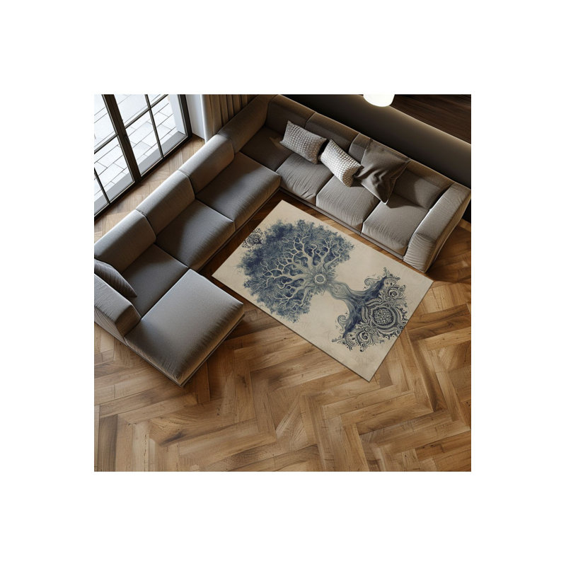 Machine Washable Tree Themed Patterned Woven Base Rug, Rectangle 3'11" x 5'11"