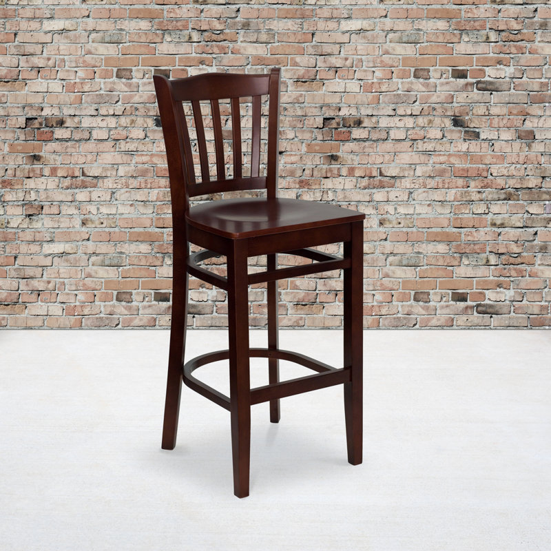 Prompton Vertical Slat Back Wooden Restaurant Barstool - Hospitality Seating, Mahogany, Mahogany Wood, 2