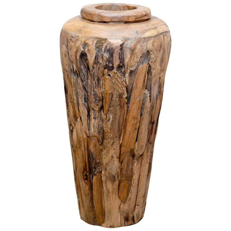 Decorative Vase Natural Teak Solid Teak Wood Large, 31.5" H x 15.7" W x 15.7" D