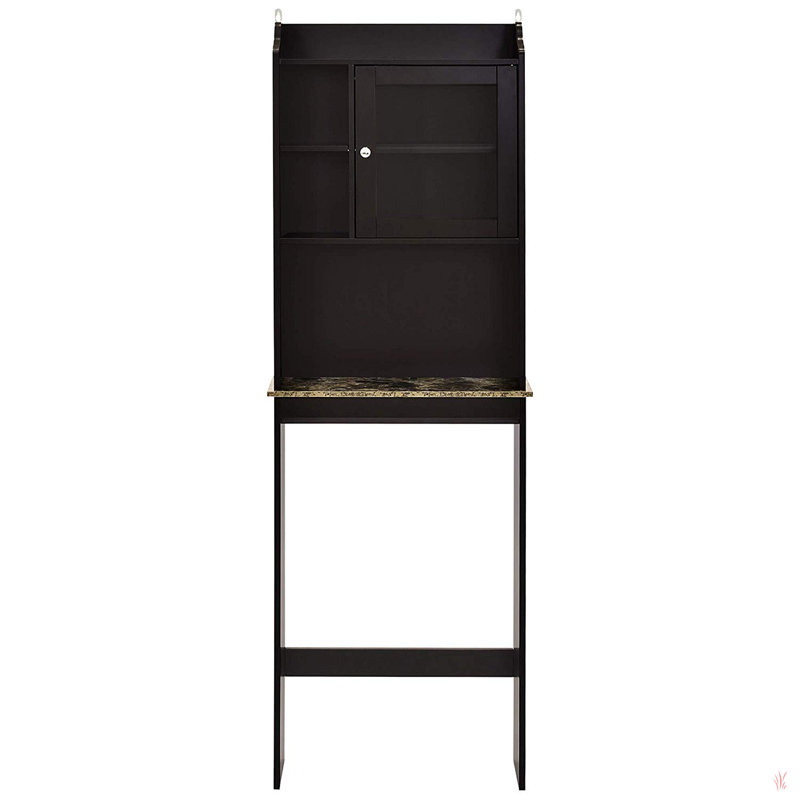 Modern Over The Toilet Space Saver Organization Wood Storage Cabinet For Home, Bathroom, Black