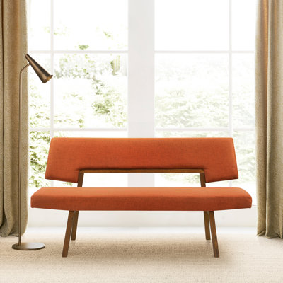 Jeiren 63" Wide Upholstered Dining Bench with Back in Rubberwood and Fabric