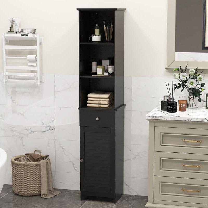 Carmack Freestanding Linen Cabinet, Black