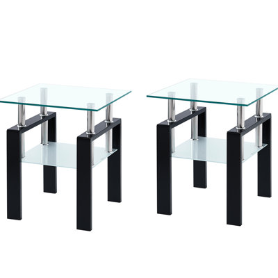 Petite table de bout en verre trempé 2 pour le salon. Style tendance. 17,7 po x 17,7 po x 20,48 po Espace dégagé de 20,79 lb. Table populaire. 17,7 po x 17,7 po x 20,48 po