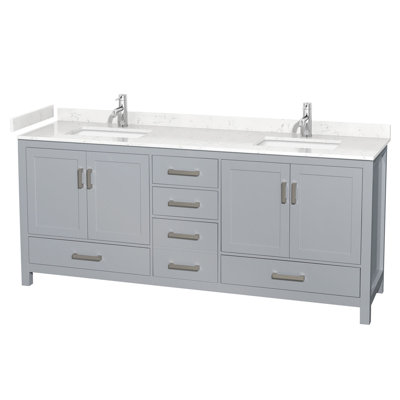 Meuble-lavabo double autoportant 80 po avec plateau en marbre Sheffield