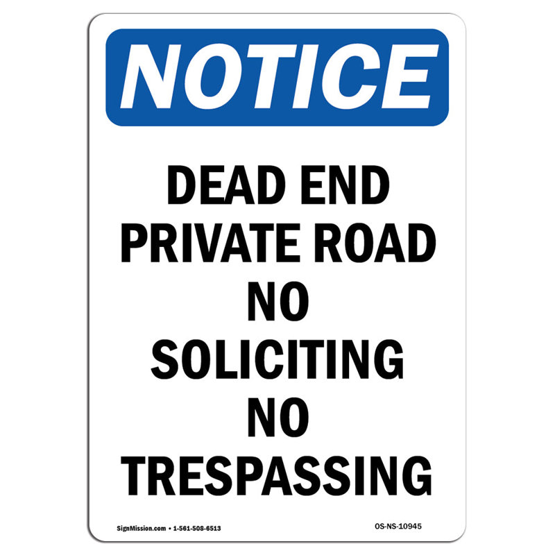 Dead End Private Road No Soliciting Aluminum Sign 12 x 18