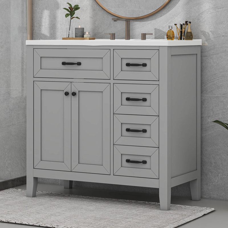 36" Bathroom Vanity With Sink Combo, Drawers, Gray