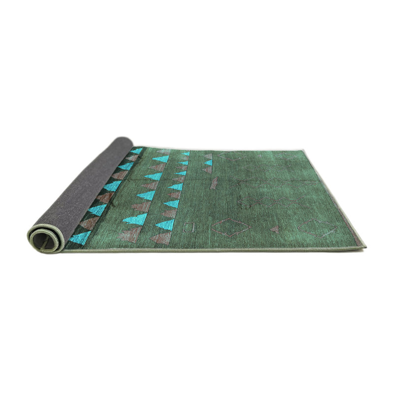 Tapis turquoise / bleu en laine tissé à la machine Dequinn, Carré 3 pi