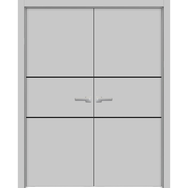 Portes françaises en bois massif massif, 48 po x 96 po, Gris mat