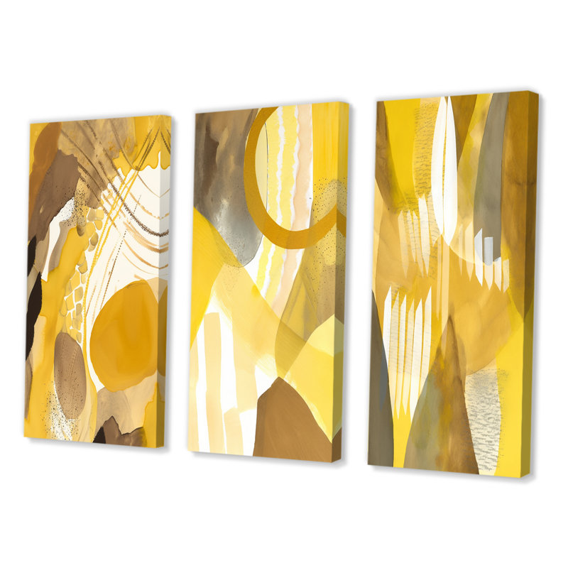 Ensemble d'imprimés 3 pièces - Moutarde jaune, rêves rétro, aquarelle VI, Toile tendue, H 40 po x l 60 po