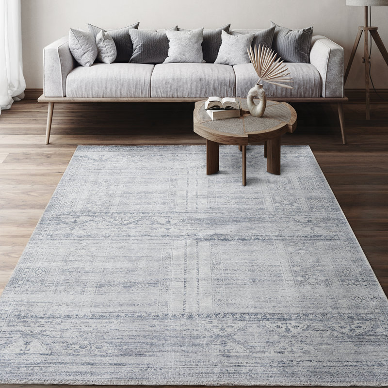 Tapis oriental gris / noir en chenille tissé à la machine, Rectangle 6 pi 6 po x 9 pi 6 po