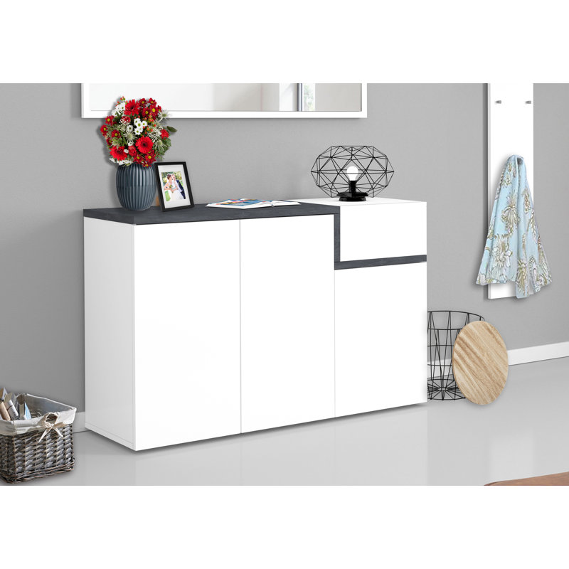 Meagher 18 Pair Shoe Storage Cabinet, Glossy White/Slate
