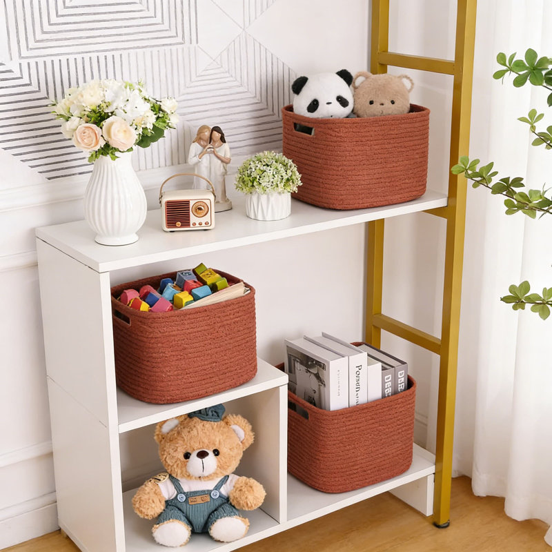3-Pack Cotton Rope Storage Baskets, 9X9x7 Inch Cube Organizer Bins For Toys, Clothes, Towels, Shelf, Closet, Nursery, And Bathroom Organization