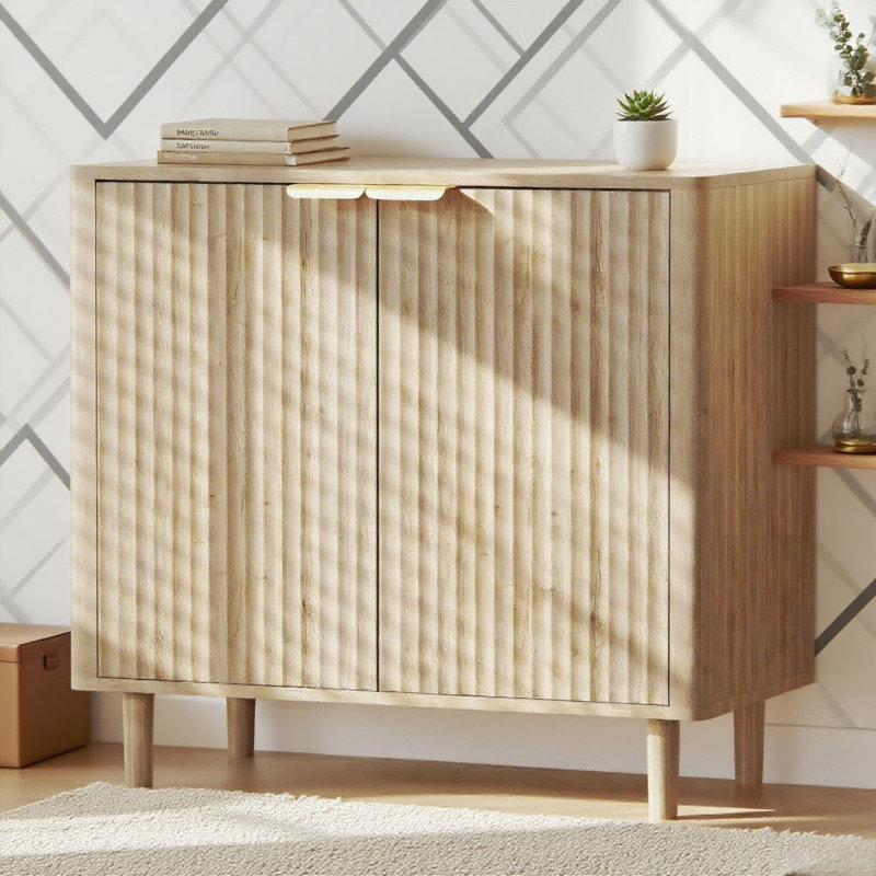 31.5" W Sideboard Buffet Cabinet With Storage, Modern Fluted Accent Credenza With Doors & Adjustable Shelves, Wood Coffee Bar Console Table For Living Room, Dining Room, Kitchen Or Entryway