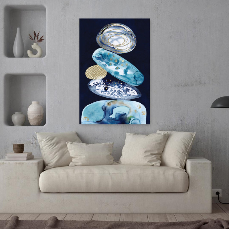 Bleu marine et bleu sarcelle Collage 1 abstrait géométrique contemporain, art mural côtier, 36" H x 24" W