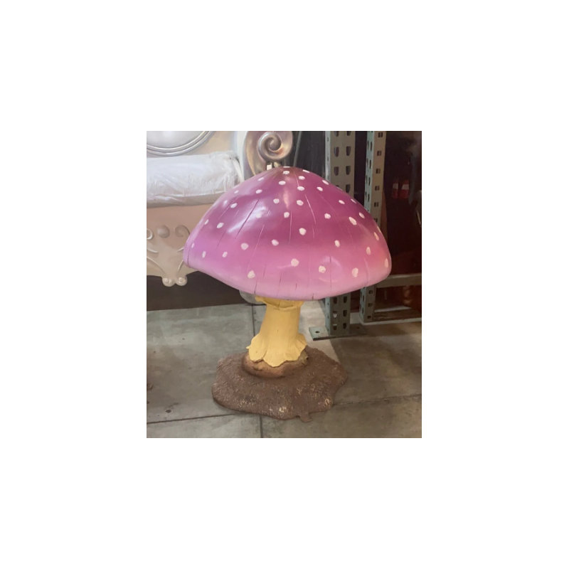 Statue de petit champignon surdimensionné, Blanc / gris / jaune / mauve / brun clair