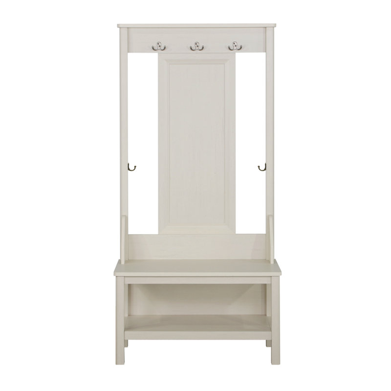 Arbre d'entrée et banc à chaussures «Élégant portemanteau gris avec code et rangement pour chaussures spacieux et polyvalent Cape Code»