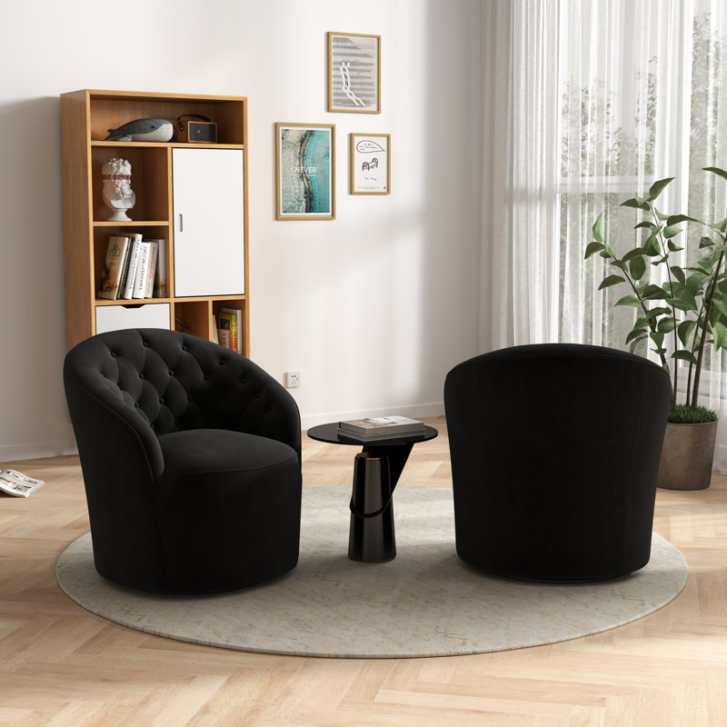 Kehr Velvet Swivel Barrel Chair, Black Velvet