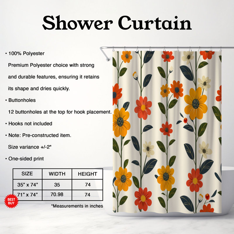 Ringed Florals - Premium Shower Curtain, 74"H x 71"W