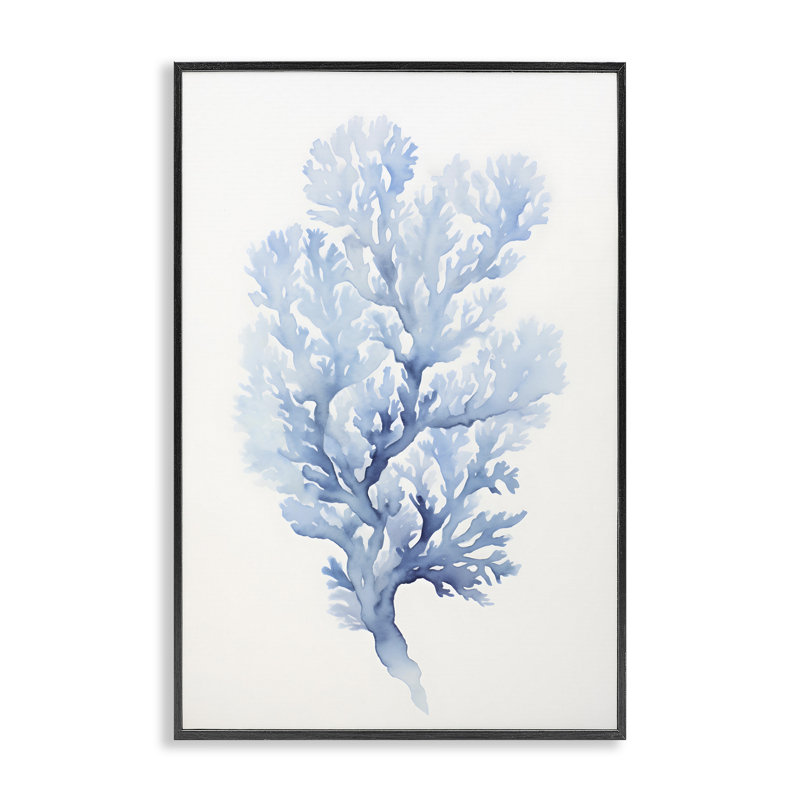 Indigo en forme de corail, estampe numérique par Petal Prints Design, Giclée encadrée noir minuit, H 18 po x l 12 po