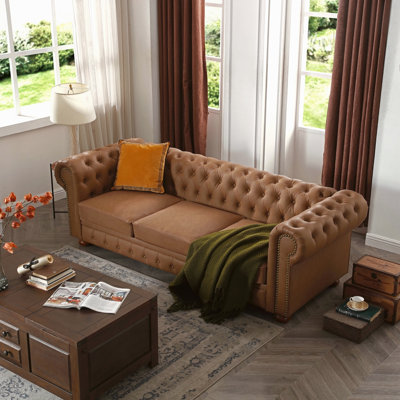 Classic Chesterfield Sofa Brown Faux Leather
