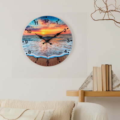 12" Beach Sunset Silent Non-Ticking Wall Clock