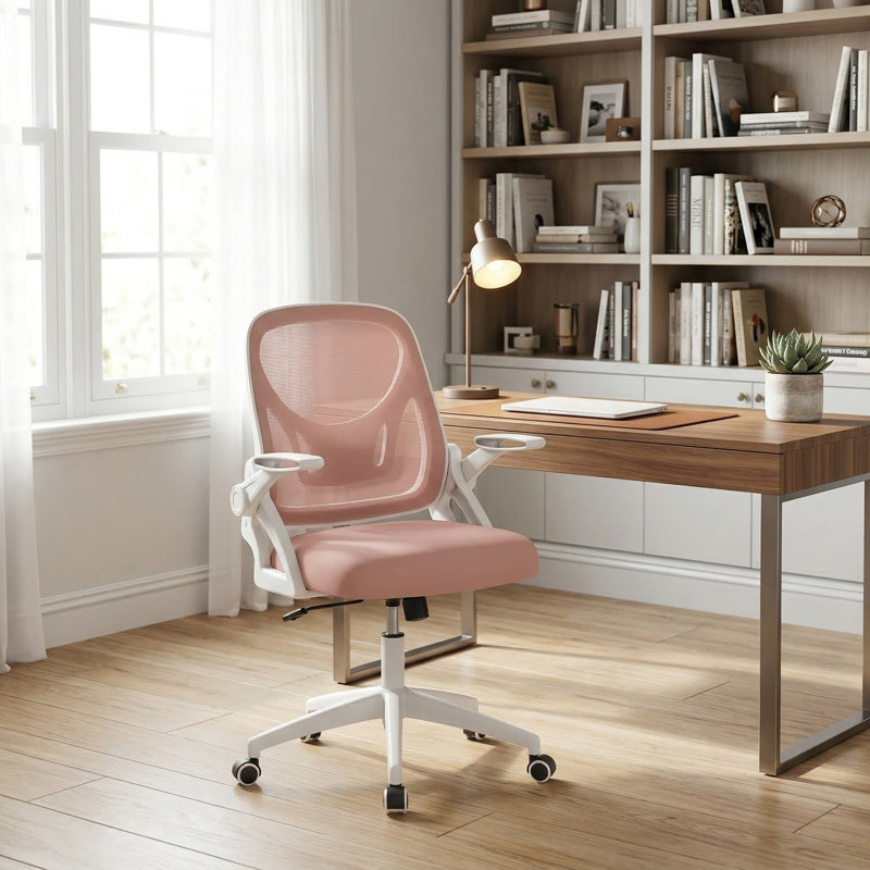Adjustable Ergonomic Computer Office Desk Chair With Built In Lumbar Support And Flip Up Padded Armrests For Home Office Study Workstation Conference Room
