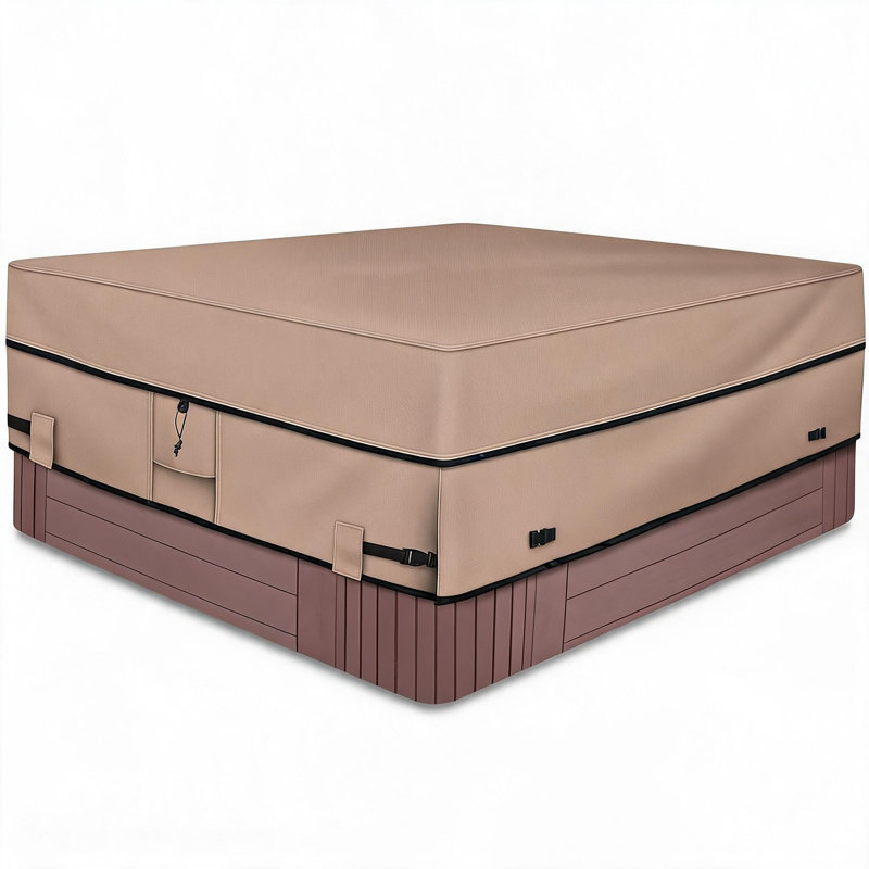 Couvercle de spa 85 po x 85 po, couverture de spa d'extérieur 600D en polyester résistant à l'eau avec sangles à boucle sécurisées, résistant aux rayons UV et aux intempéries