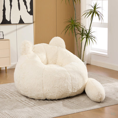 41.7'' W Boneless Single Sofa, Faux Fur Large Bean Bag, Cat Shaped with Tail Pillow Fluffy Beanbag, Comfy Accent Floor Chair for Reading, Gaming Nap Lounge in Living Room Bedroom Dorm Apartment
