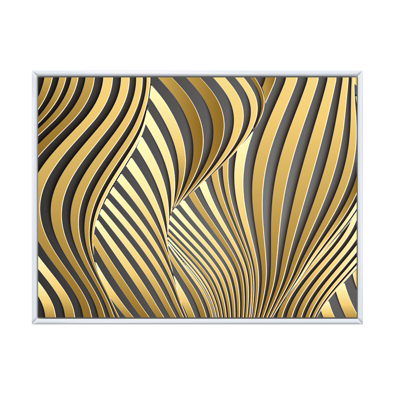 Wavy Luxury Gold Gradients I - peinture sur toile, H 30 po x l 40 po, Toile à cadre flottant blanc