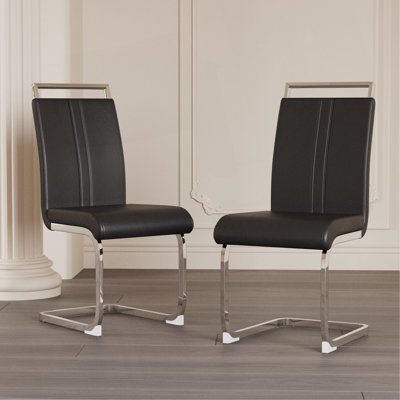Modern Dining Chairs,PU Faux Leather High Back Upholstered Side Chair With C-Shaped Tube Plating Metal Legs For Dining Room Kitchen Vanity Patio Club Guest Office Chair