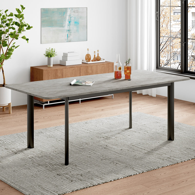 Extendable Metal Base Dining Table, Grey Wood